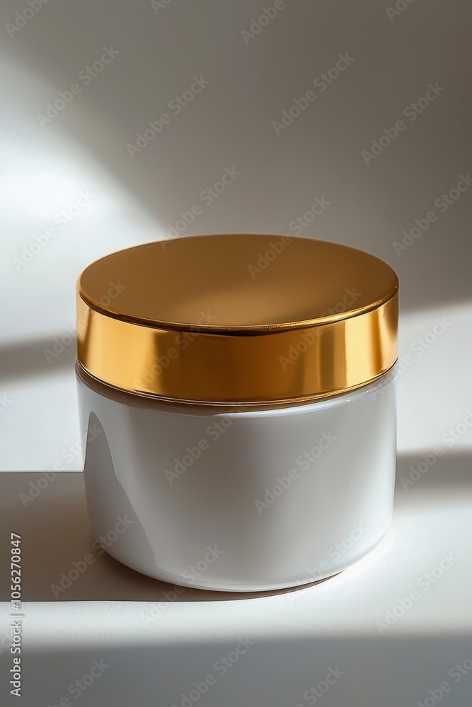 Isolated cosmetic container with a luxurious gold lid, perfect for high-end beauty products. Isolated cosmetic container with a luxurious gold lid, perfect for high-end beauty products.