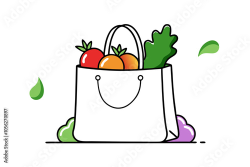 Organic Goodness Line Drawing of a Vegetable-Filled Shopping Bag