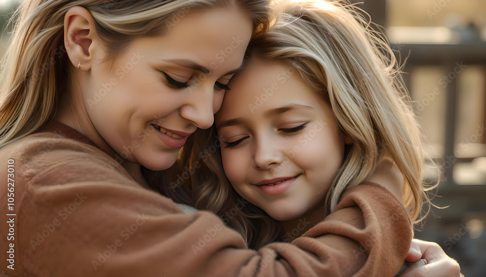 A serene moment of affection unfolds between a woman and child, enveloped in warmth and gentle light, capturing the essence of love and connection in their embrace A serene moment of affection unfolds between a woman and child, enveloped in warmth and gentle light, capturing the essence of love and connection in their embrace