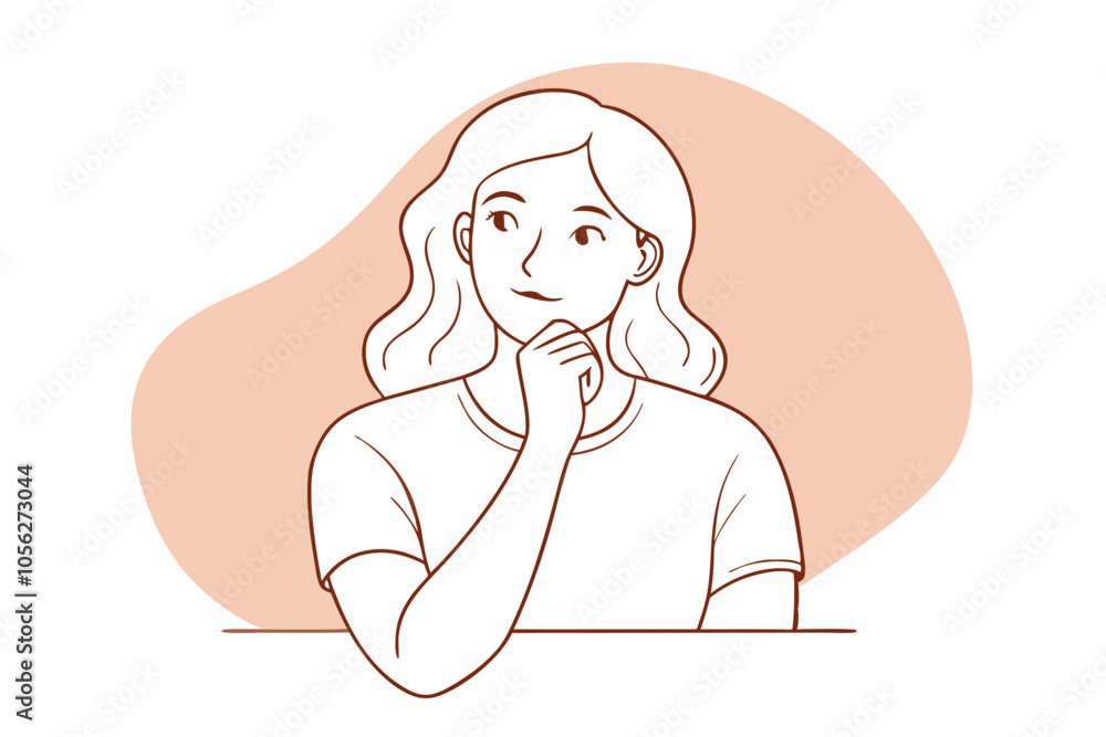 Skeptical Woman Pondering Life With Hand on Chin Skeptical Woman Pondering Life With Hand on Chin