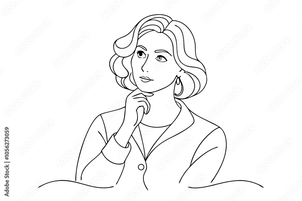 Skeptical Woman Pondering Life With Hand on Chin Skeptical Woman Pondering Life With Hand on Chin