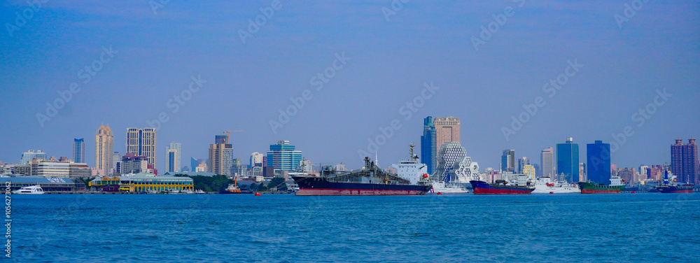 Naklejka premium Kaohsiung, Taiwan, Republic of China, 01 25 2024: The landscape of Cijin island, lighthouse and cihou fort 
