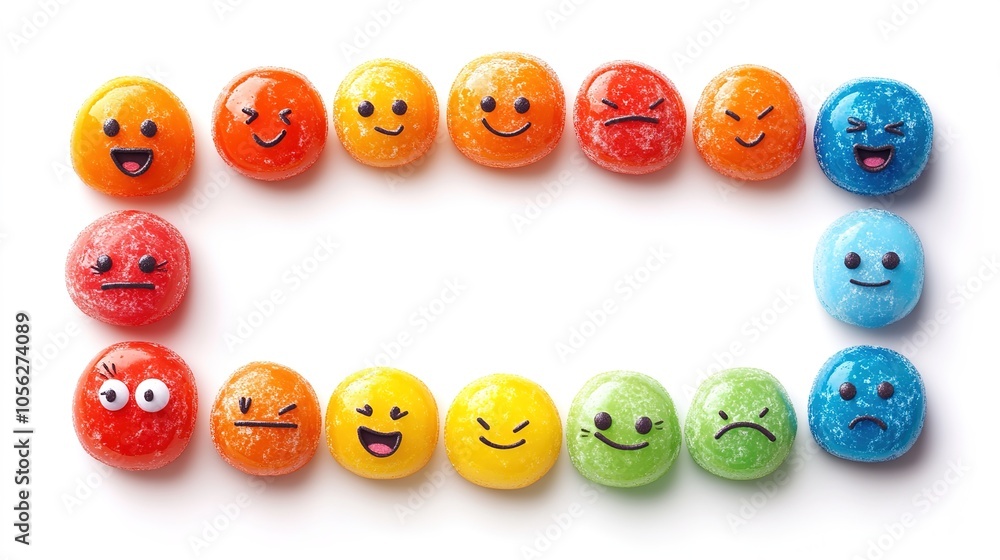 Colored emoticons with different moods on a white background. Round emotions in the form of stickers in 3D