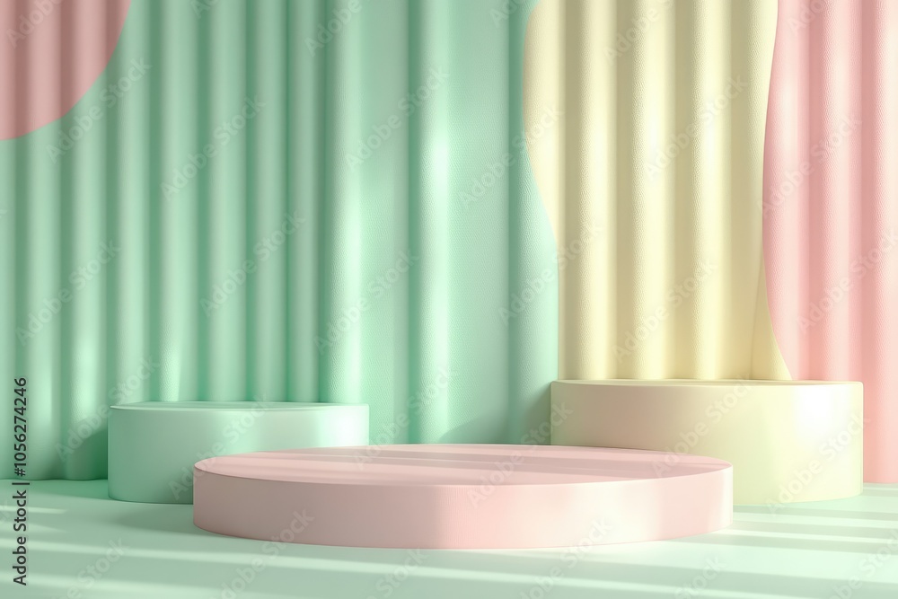 Abstract neon pastel backdrop with soft shapes in mint green, baby pink, and light yellow, with centered, clean copy space Abstract neon pastel backdrop with soft shapes in mint green, baby pink, and light yellow, with centered, clean copy space
