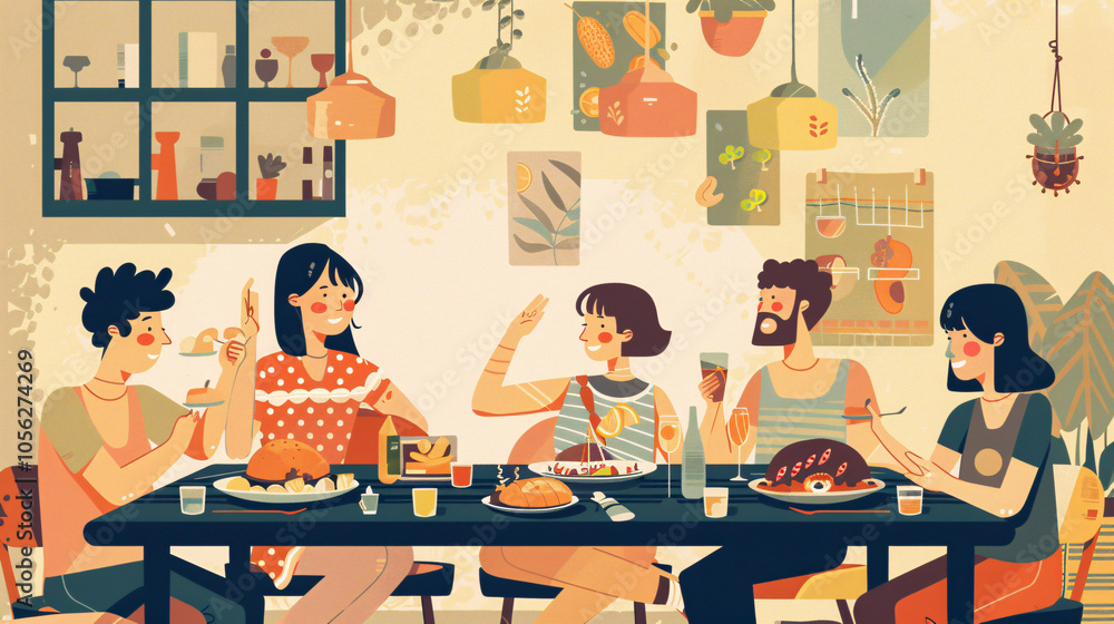 Friends enjoying dining and eating together Friends enjoying dining and eating together