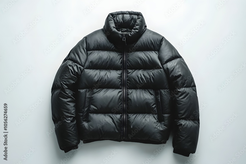 Black puffer jacket streetwear winter fashion mockup Black puffer jacket streetwear winter fashion mockup