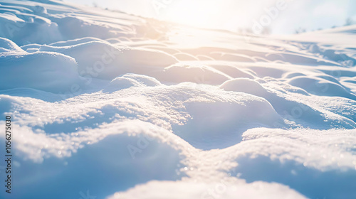 An overhead view of a smooth white snow surface on a sunny winter day