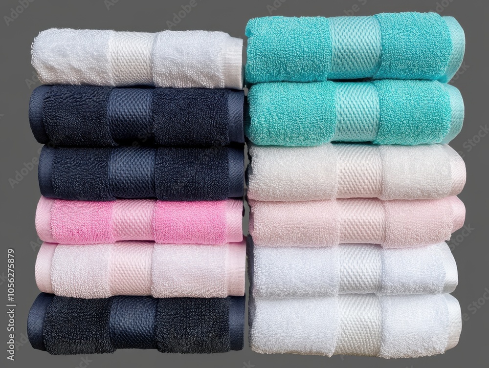 Brightly Colored Towels Stacked in a Group Brightly Colored Towels Stacked in a Group