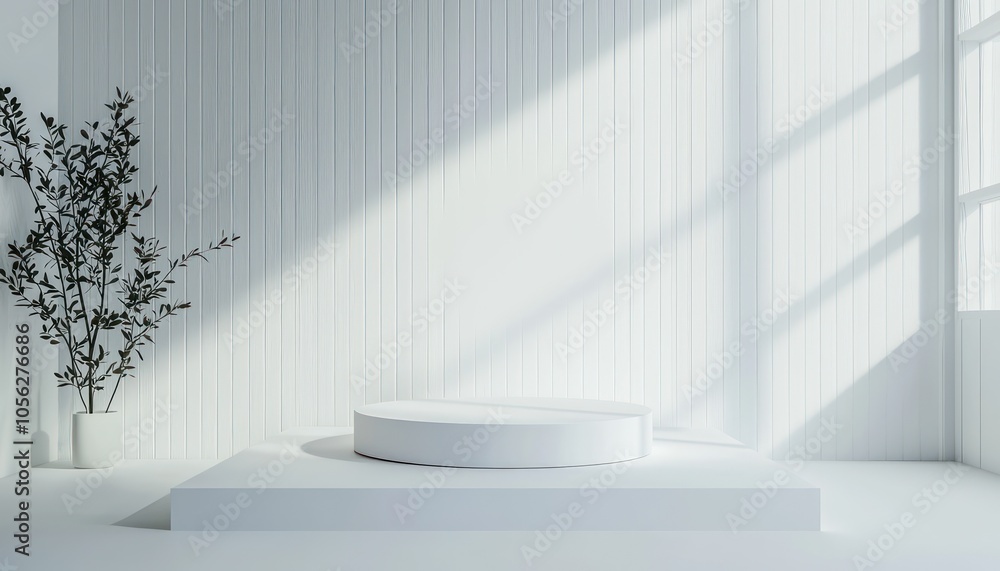Minimal white podium for clean and simple product presentations, rendered in 3D. Minimal white podium for clean and simple product presentations, rendered in 3D.