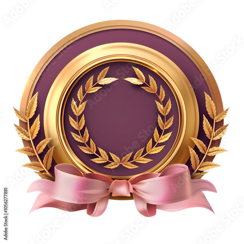 Golden and pink award with ribbon