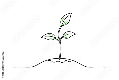 Nurturing Growth Line Drawing of a Small Sprout Emerging from Soil