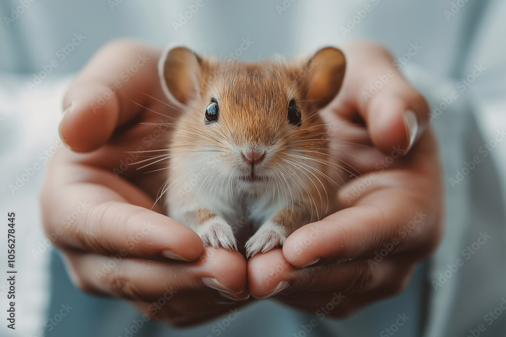 cute hamster in the hands of a veterinarian close-up cute hamster in the hands of a veterinarian close-up
