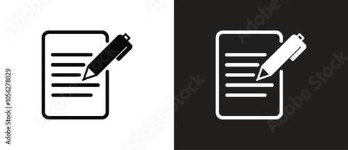 Flat icon of Notepad. Simple flat icon of paper and pen. Notebook with some text. Paper and stationery icon vector illustration in black and white background.