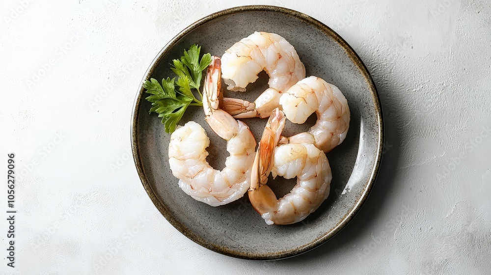 Fresh Shrimp Sashimi laid out on a minimalist plate, studio lighting highlighting the translucent texture and delicate presentation Fresh Shrimp Sashimi laid out on a minimalist plate, studio lighting highlighting the translucent texture and delicate presentation