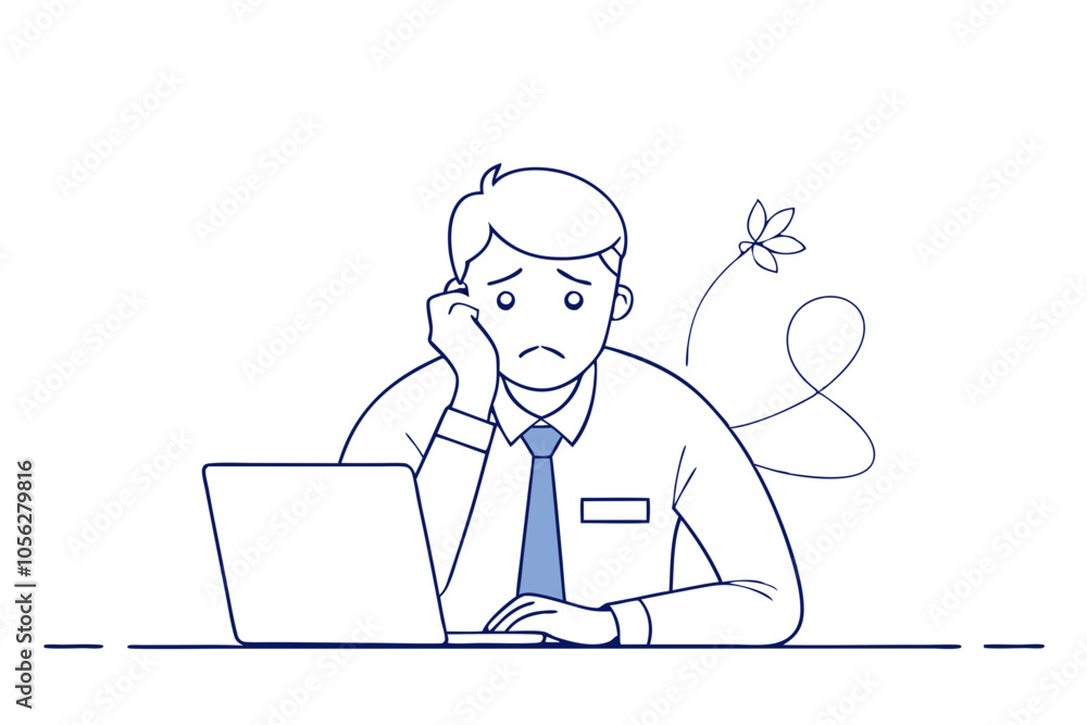 Stress in the Workplace Line Drawing of a Tired Businessman Stress in the Workplace Line Drawing of a Tired Businessman