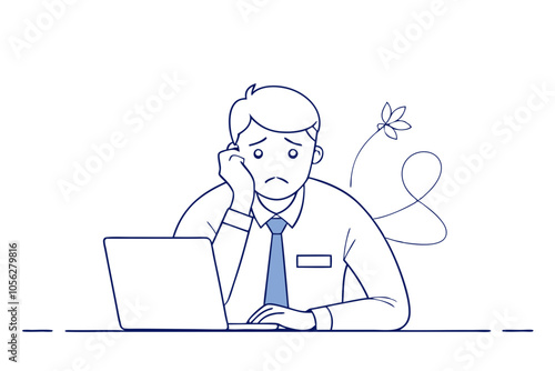 Stress in the Workplace Line Drawing of a Tired Businessman