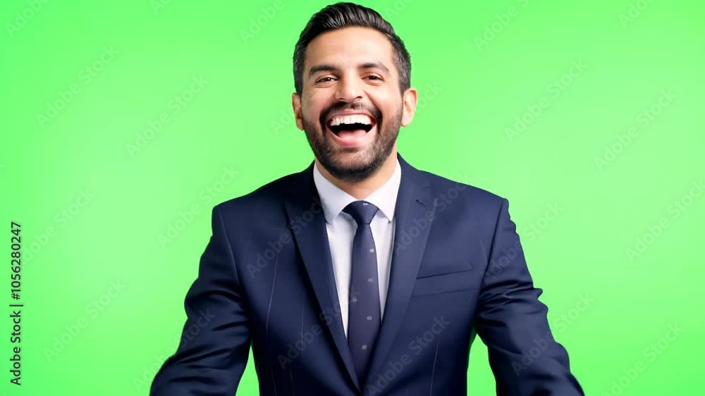 Close Up Isolated Business Man Happy Cheering Smiling on Green Chroma Background - Success Concept Close Up Isolated Business Man Happy Cheering Smiling on Green Chroma Background - Success Concept
