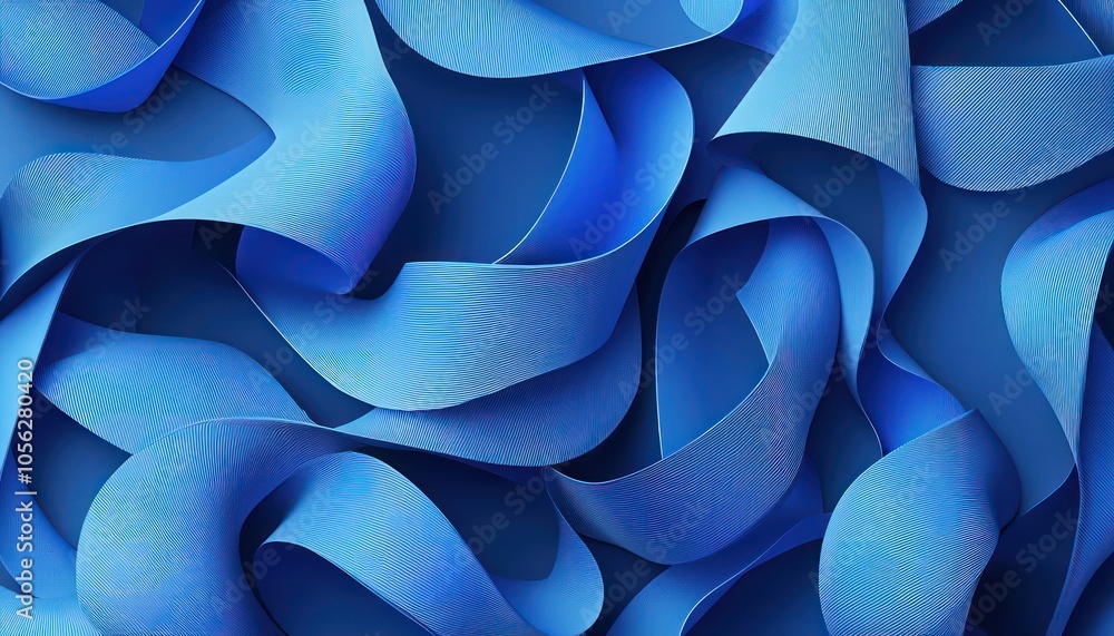Modern blue background with folded ribbon shapes, a 3D abstract rendering Modern blue background with folded ribbon shapes, a 3D abstract rendering