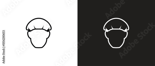 Work Safety icons in the form of protective head coverings, Protective equipment icons, Work safety signs in black and white background.