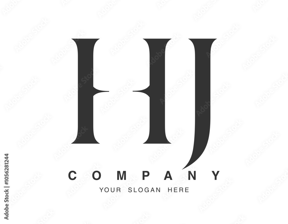 HJ logo design. Initial letter h and j serif font style. Creative classic company name typography. Trendy logotype or identity.