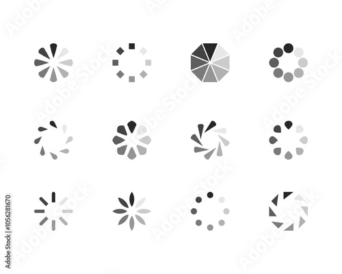 Collection Loading bar status icon. Vector illustration. Set of vector loaded icons. Download progress. Donload or Upload.