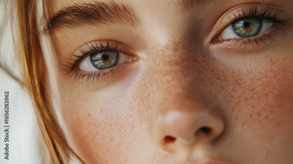 Fototapeta premium Closeup of a Female Face Showcasing Natural Makeup and Healthy Skin in Soft Morning Light. Generative AI