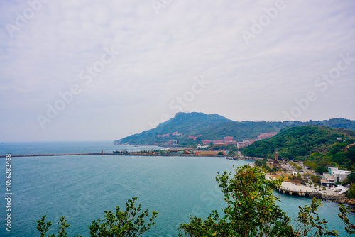 Kaohsiung, Taiwan, Republic of China, 01 25 2024: The landscape of Cijin island, lighthouse and cihou fort	 photo