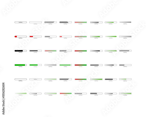 Collection Loading bar status icon. Vector illustration. Set of vector loaded icons. Download progress. Donload or Upload.