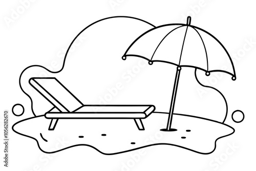 Stylish Line Drawing of Sunbed and Parasol Minimalist Vector Art for Beach Lovers