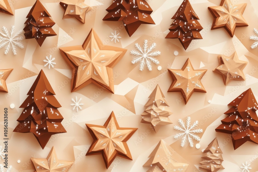 Obraz premium Cozy Nostalgic Christmas Cookies in Low Poly StyleGeometric Stars and Trees