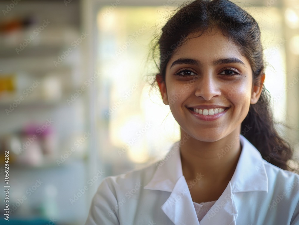 Professional Woman in Lab Coat Smiling Professional Woman in Lab Coat Smiling