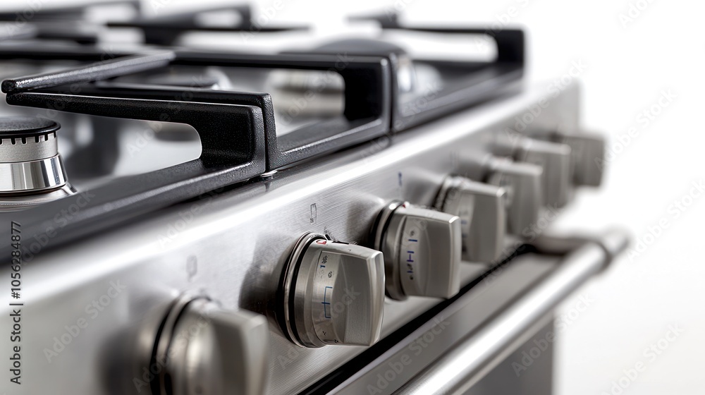 Close up of a modern gas stove with stainless steel finish Close up of a modern gas stove with stainless steel finish