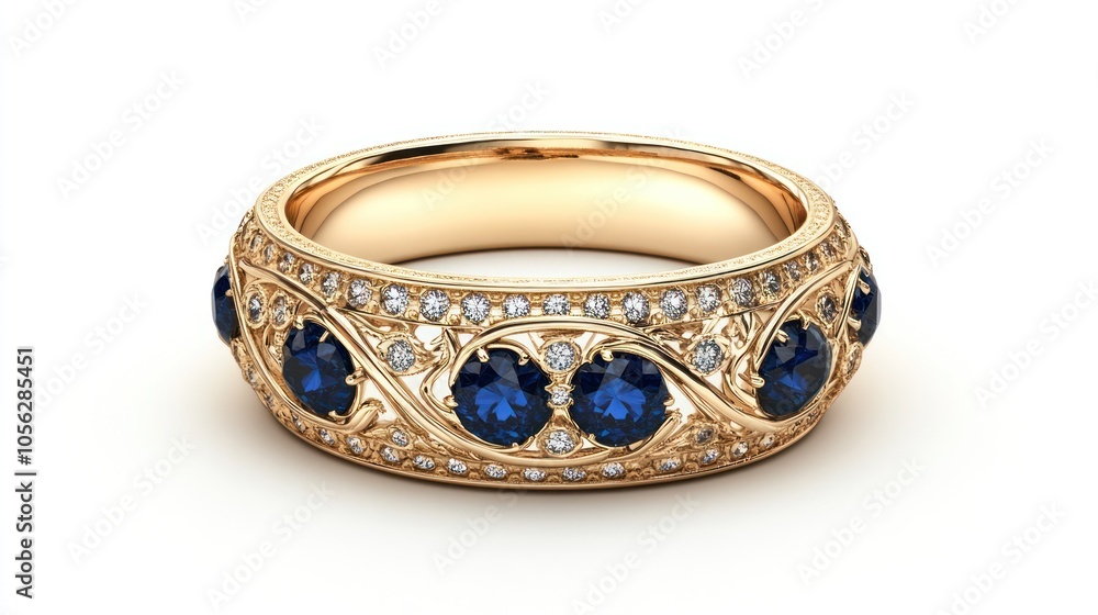 Gold Ring with Blue Sapphires and Diamonds Gold Ring with Blue Sapphires and Diamonds