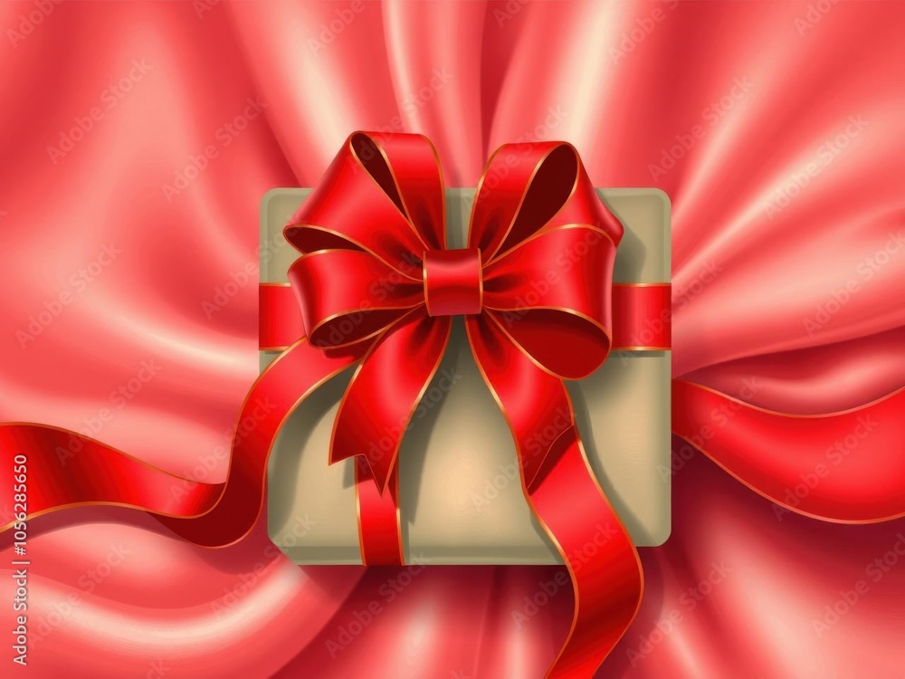 Elegant red satin ribbon and bow with intricate detailing, illustration, red Elegant red satin ribbon and bow with intricate detailing, illustration, red
