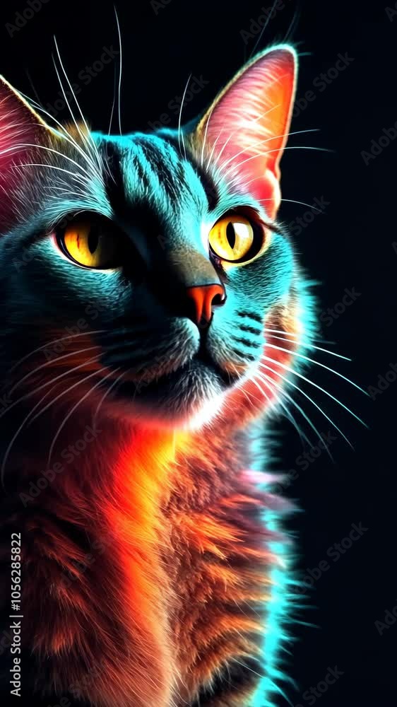 Captivating cat posing gracefully under shifting neon lights Captivating cat posing gracefully under shifting neon lights