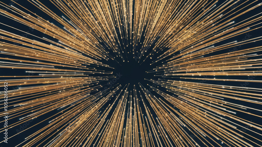 Obraz premium A mesmerizing burst of golden lines radiating outward, creating a sense of energy and movement against a dark backdrop, evoking feelings of excitement and wonder.