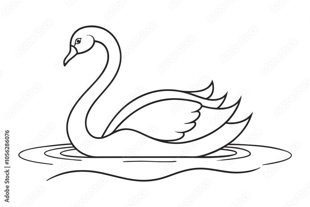Serene Single Line Illustration of a Swan on Calm Waters