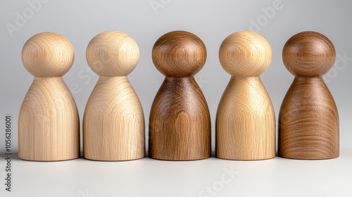 Wooden people figures standing together with speech bubbles, symbolizing community engagement and social networking