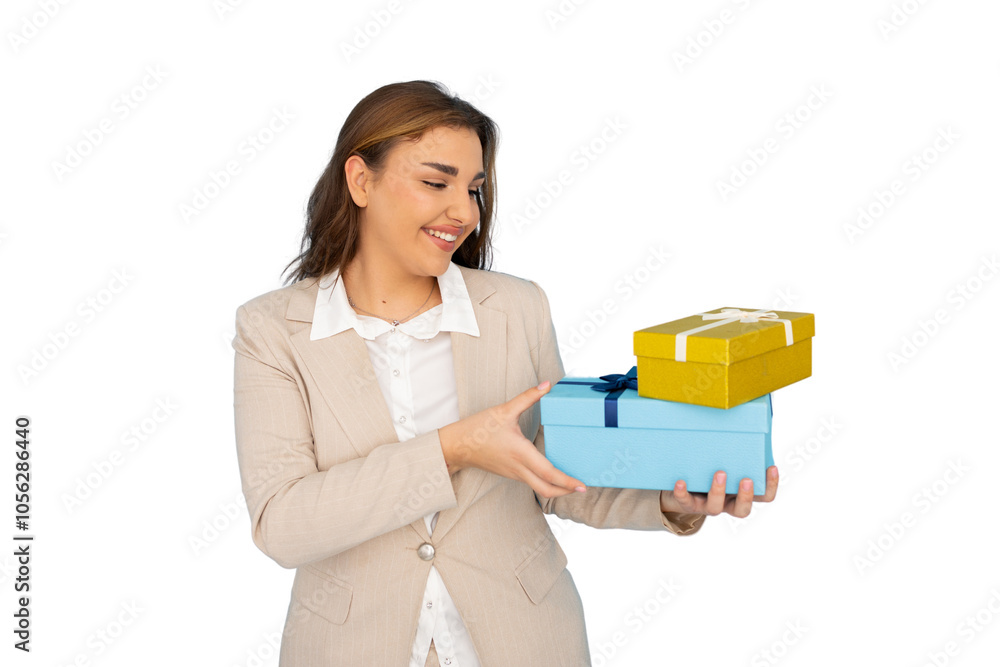 Latina businesswoman presenting a holiday gift Latina businesswoman presenting a holiday gift