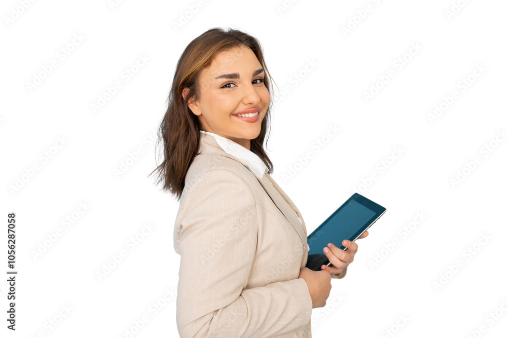 Professional woman exploring ideas on her tablet Professional woman exploring ideas on her tablet