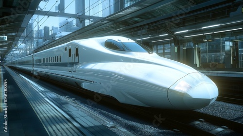 White High-Speed Train Arriving at a Modern Train Station