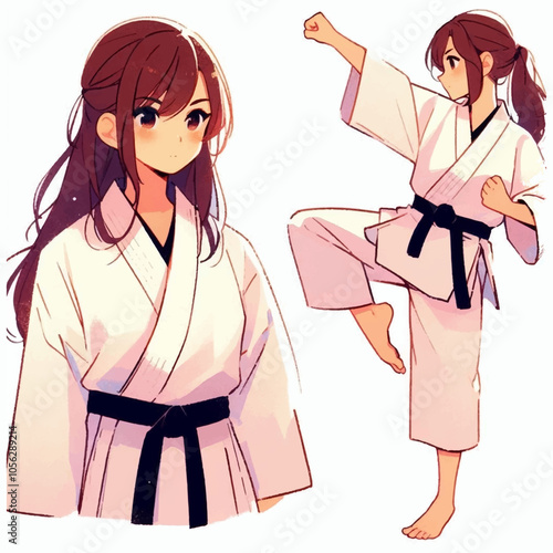 karate  girls in kimono illustration