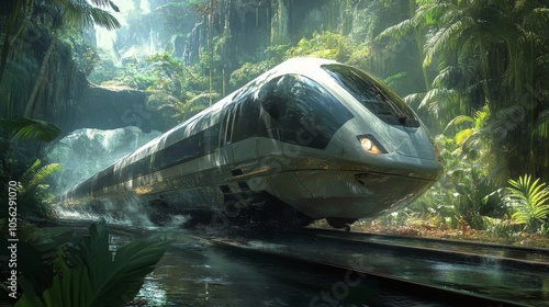 Wallpaper Mural Modern Train Traveling Through a Lush Tropical Forest Torontodigital.ca