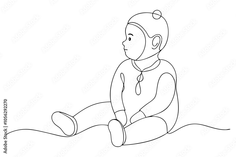 Adorable Line Drawing of Toddler in Onesie Sitting on Floor – Minimalist Art for Nursery Decor Adorable Line Drawing of Toddler in Onesie Sitting on Floor – Minimalist Art for Nursery Decor