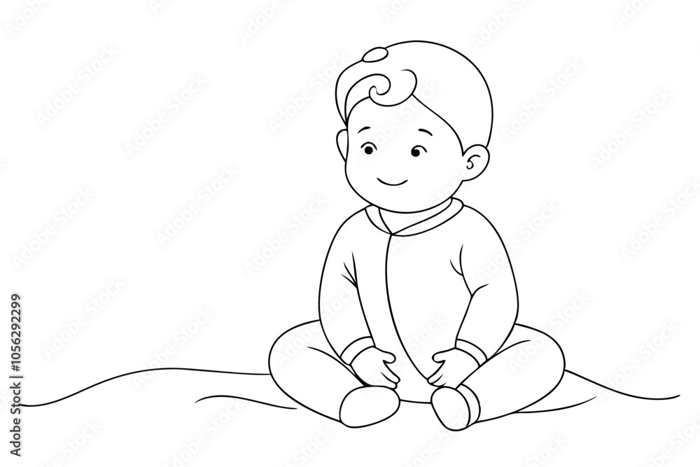 Adorable Line Drawing of Toddler in Onesie Sitting on Floor – Minimalist Art for Nursery Decor Adorable Line Drawing of Toddler in Onesie Sitting on Floor – Minimalist Art for Nursery Decor