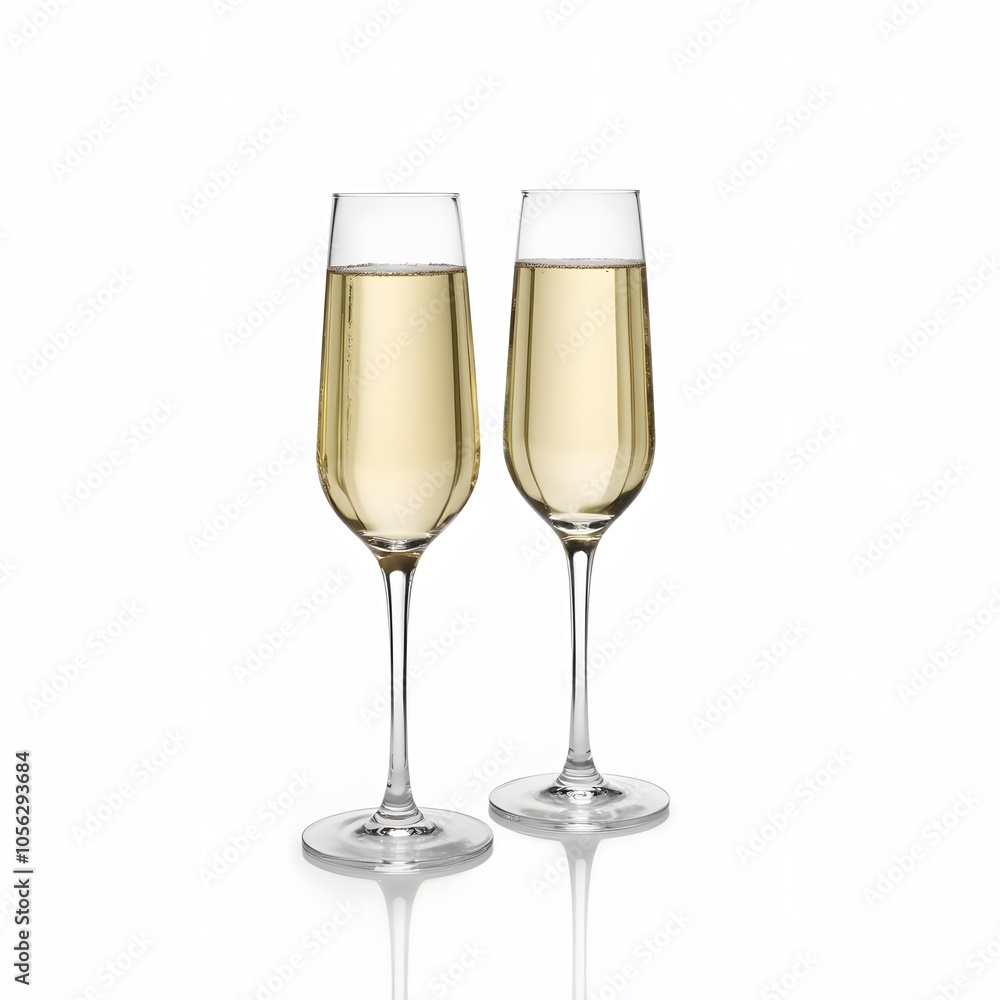 Two Glasses of Champagne Isolated on White Background Two Glasses of Champagne Isolated on White Background