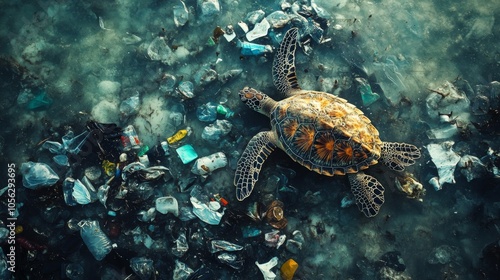 Wallpaper Mural Sea Turtle Surrounded by Plastic Pollution in the Ocean Torontodigital.ca