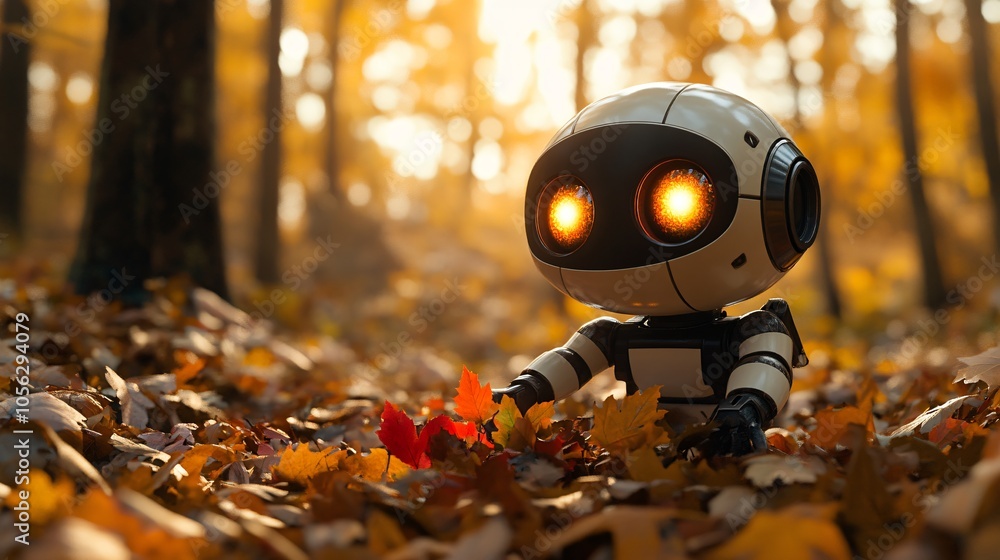 the robot studies the autumn nature the robot studies the autumn nature
