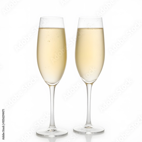 Two Glasses of Champagne Isolated on White Background