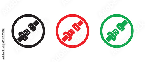 Passenger seat belt, black,red 
 and green colors style silhouette isolated on white background. Fasten your seatbelt, warning banner. Monochromatic poster with rule of safety traffic for driver. 